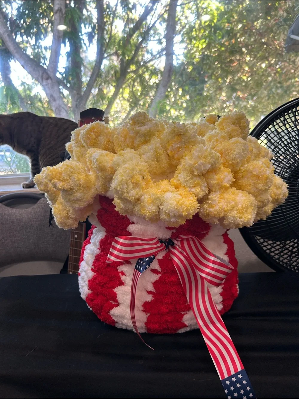 Hand Crafted Red White & Yellow Pom-Pom Decorative Throw Accent